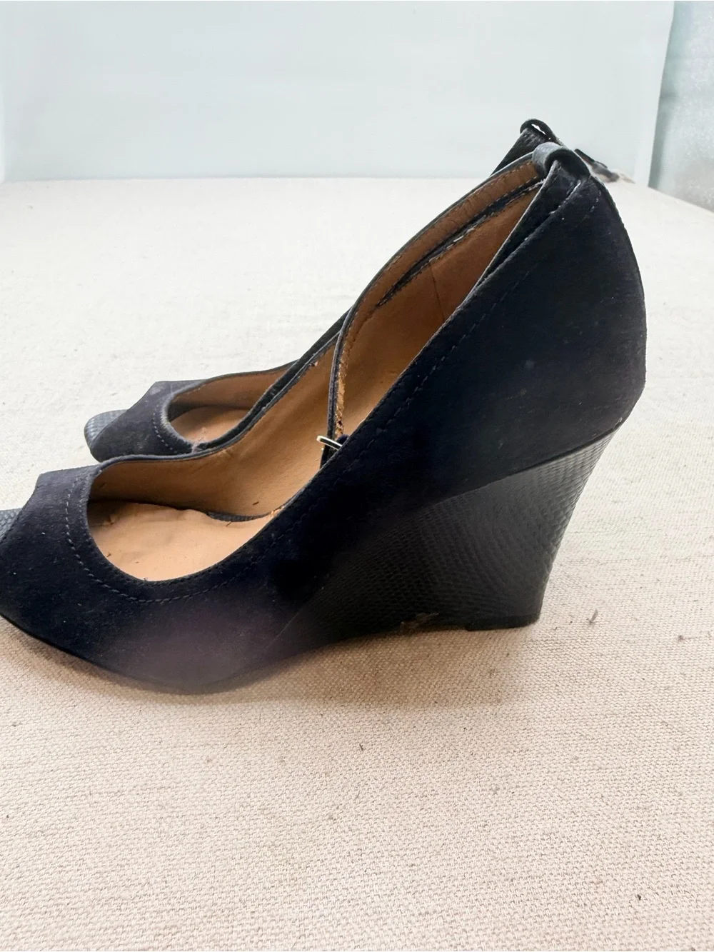 Blue Peep-Toe Wedge Heels with Ankle Strap